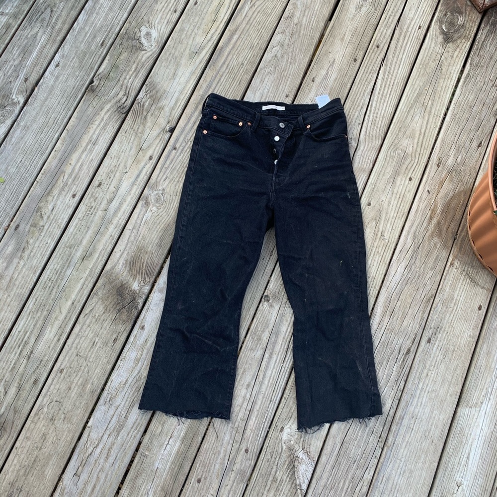 Ribcage Crop Flare Jeans | Faded Black Raw Hem